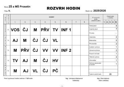Rozvrh 5.&nbsp;třída