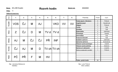 Rozvrh 6. třídy