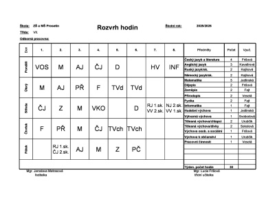 Rozvrh 7.&nbsp;třída