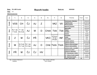 Rozvrh 8.&nbsp;třída